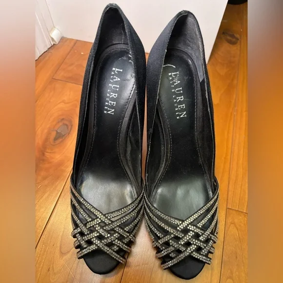 Vintage Lauren Ralph Lauren Black Satin Stiletto Heels - Picture 2 of 7